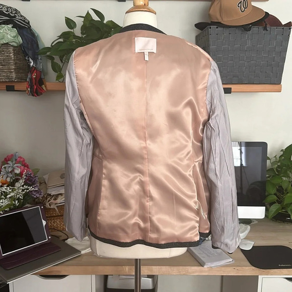 REBECCA TAYLOR Wool Silk Blazer Herringbone Peplum Double Breasted Gray, Size 10 - Picture 10 of 16